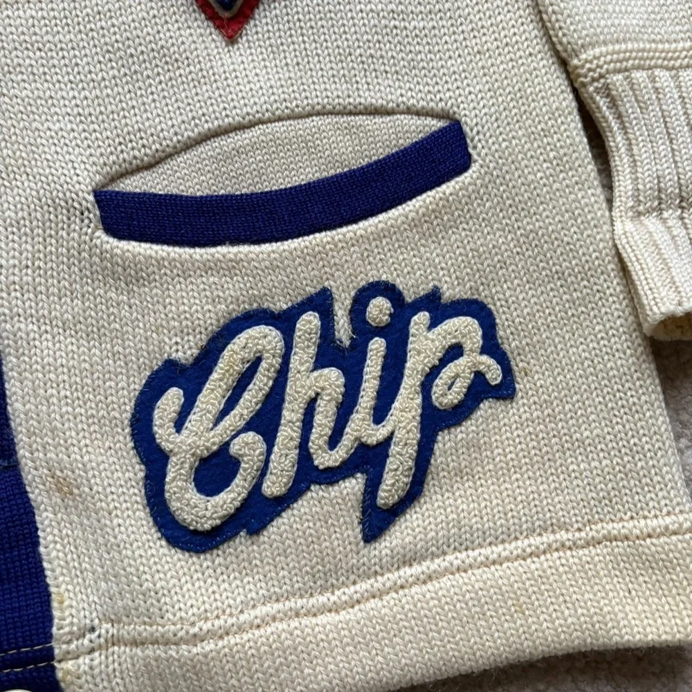 Vintage Falcons Letterman Sweater Mens Medium Cardigan Blue Chenille Patches 60s